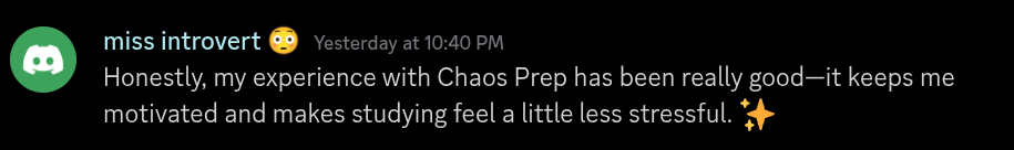 Discord testimonial from miss introvert
